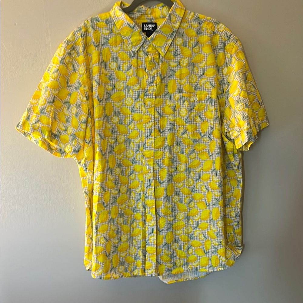 Lands' End Yellow Casual Button Down Shirt with Lemon Print